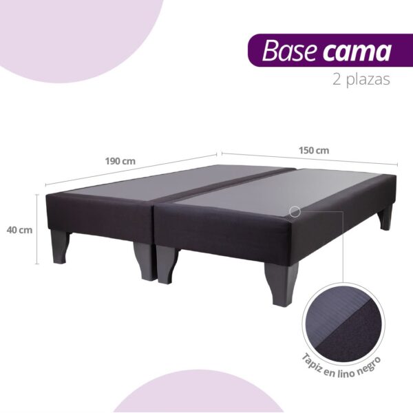 Base de cama dividida Fiorenza de 2 plazas en lino negro, 190 × 150 × 40 cm