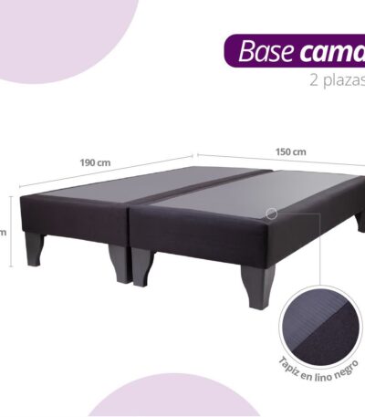 Base de cama dividida Fiorenza de 2 plazas en lino negro, 190 × 150 × 40 cm