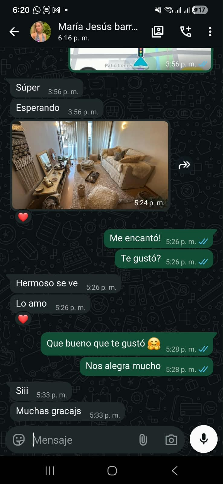 Conversación por WhatsApp de un cliente de Fiorenza, captura completa.