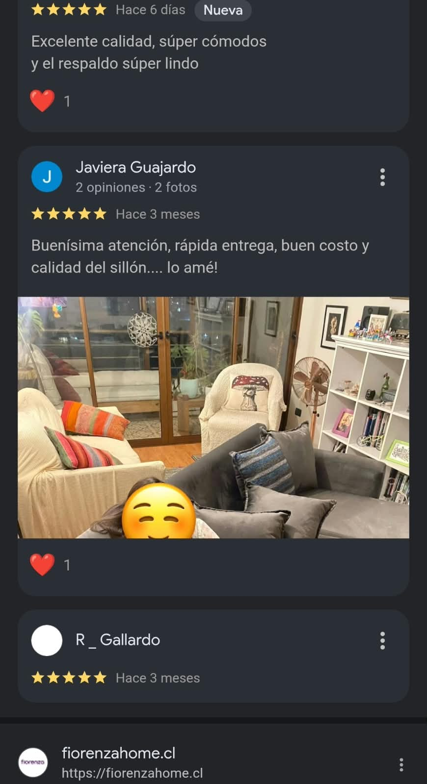 Reseña en Google de un cliente de Fiorenza, captura completa.